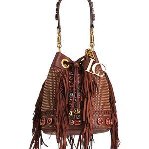 Medium LA CARRIE Leather Women Handbag Purse Multi Colors Crystals Fringe Bag